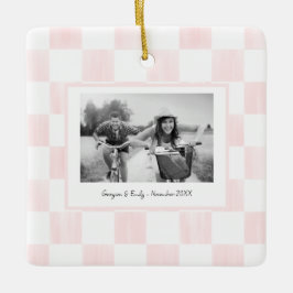 Pink Checkerboard Personalized Photo Keramikornament