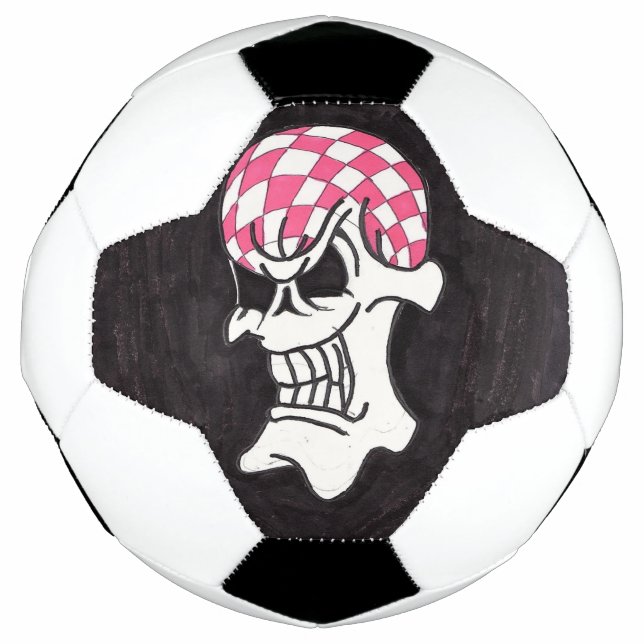 Pink Checkerboard Skull Soccer Ball (Vorderseite)