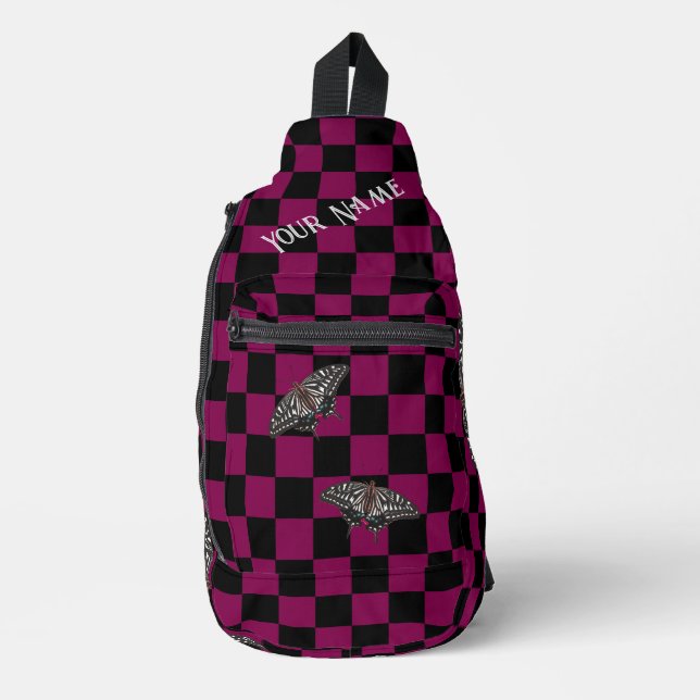 Pink Checkered Backpack HAMbyWG Crossbody Bag (Vorderseite)