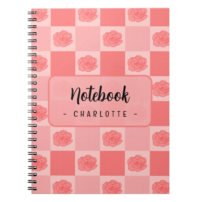 Pink Checkered Floral Notizblock (Vorderseite)
