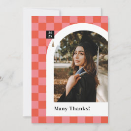 Pink Checkered Foto Abschluss Danke Karte