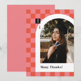 Pink Checkered Foto Abschluss Danke Karte