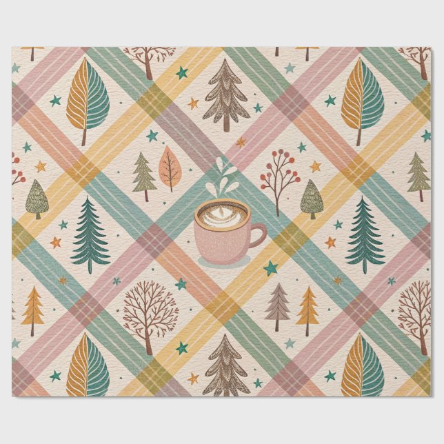 Pink Checkered Holiday Wrapping Paper Geschenkpapier (Flach)