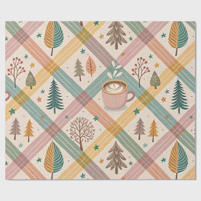 Pink Checkered Holiday Wrapping Paper Geschenkpapier (Flach)