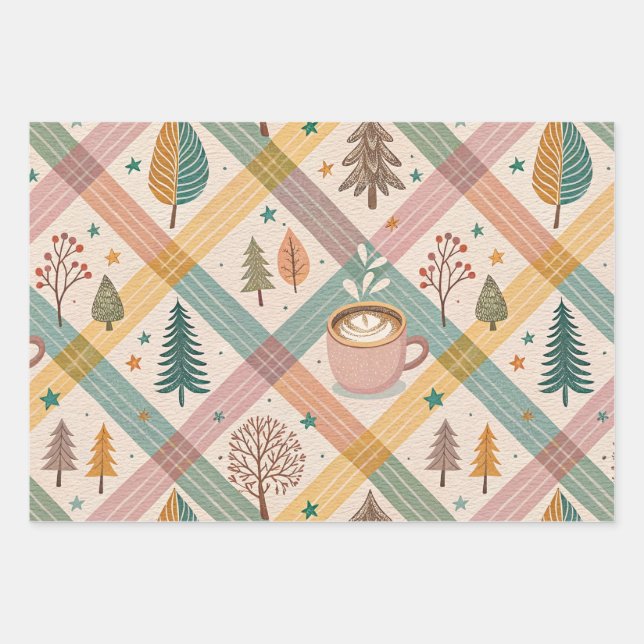 Pink Checkered Holiday Wrapping Paper Geschenkpapier Set (Vorderseite)