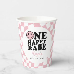 Pink Checkered Lächeln Ein Happy Babe 1. Geburtsta Pappbecher