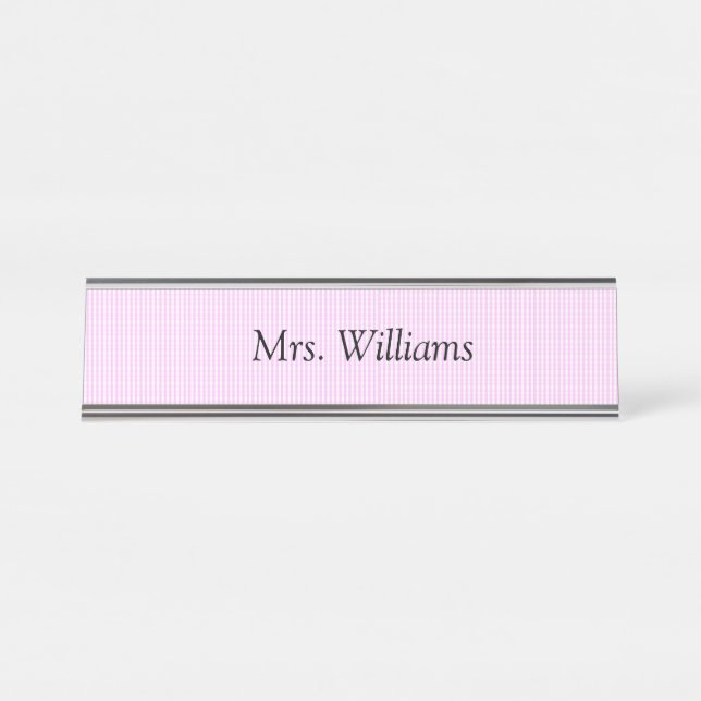 Pink Checkered Name Plate Schreibtischnamensplakette (Vorderseite )