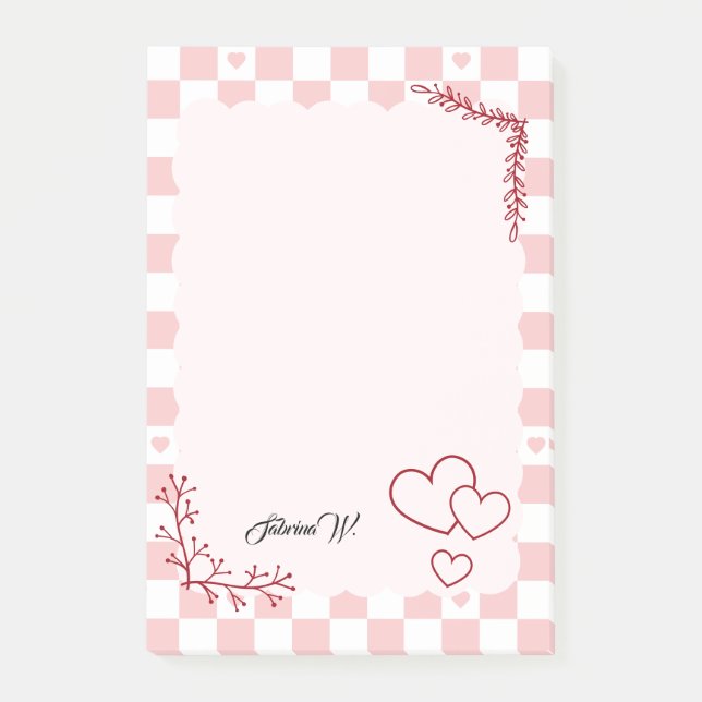 Pink Checkered Pattern Background Notes Post-it Klebezettel (Vorderseite)