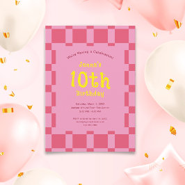 Pink Checkered Pattern Niedlich Girl Geburtstag Einladung