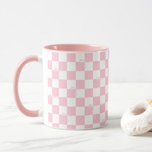 Pink Checkered Trendy Coquette Bows und Karo Tasse