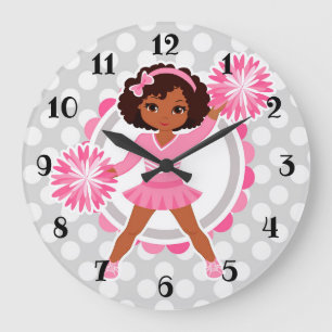 Pink Cheerleader African American - Niedlich Cheer Große Wanduhr