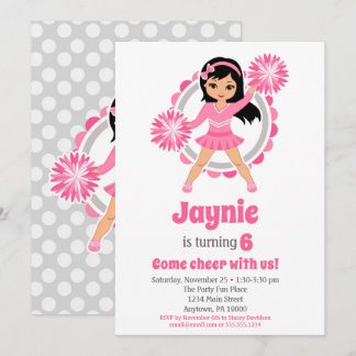 Pink Cheerleader Black Hair Girls zum Geburtstag Einladung
