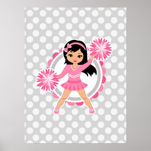 Pink Cheerleader Black Hair - Niedlich Cheerleader Poster (Vorne)