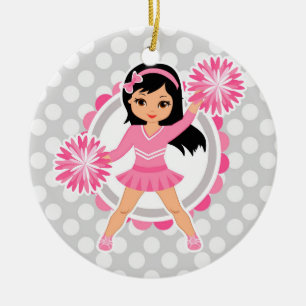 Pink Cheerleader Black Hair - Niedlicher Cheer Keramik Ornament