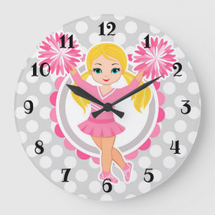 Pink Cheerleader Blonde - Niedlich Cheer Große Wanduhr
