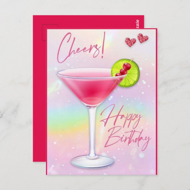 Pink Cheers Happy Birthday Grußkarte Postkarte (Vorne/Hinten)