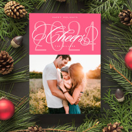 Pink Cheers to 2024 Christmas Holiday Foto Card Feiertagskarte