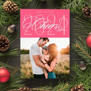 Pink Cheers to 2024 Christmas Holiday Foto Card Feiertagskarte