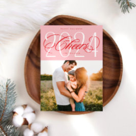 Pink Cheers to 2024 Christmas Holiday Foto Card Feiertagskarte