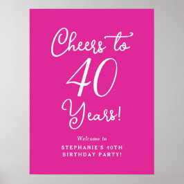 Pink Cheers to 40 Years 40 th Birthday Welcome Sig Poster