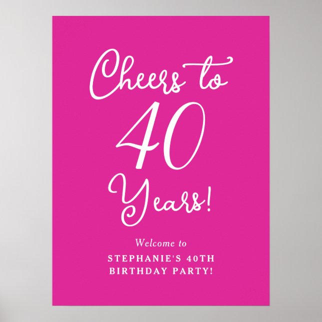 Pink Cheers to 40 Years 40 th Birthday Welcome Sig Poster (Vorne)