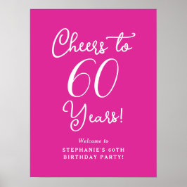 Pink Cheers to 60 Years Birthday Party Sign Poster