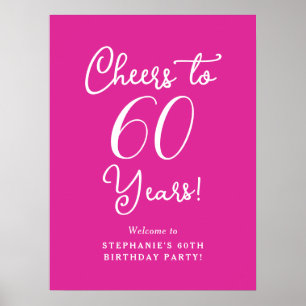 Pink Cheers to 60 Years Birthday Party Sign Poster