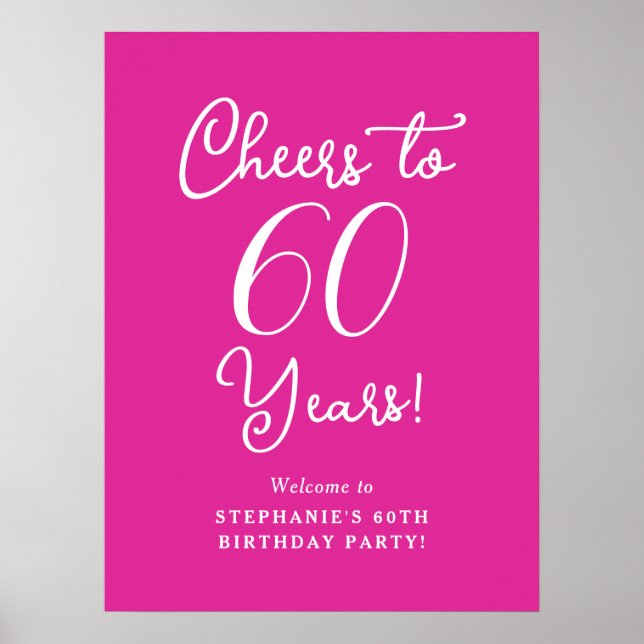 Pink Cheers to 60 Years Birthday Party Sign Poster