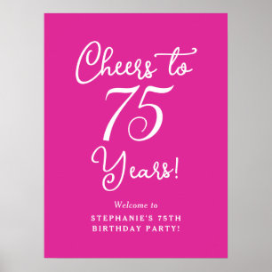 Pink Cheers to 75 Years 75 th Birthday Welcome Sig Poster