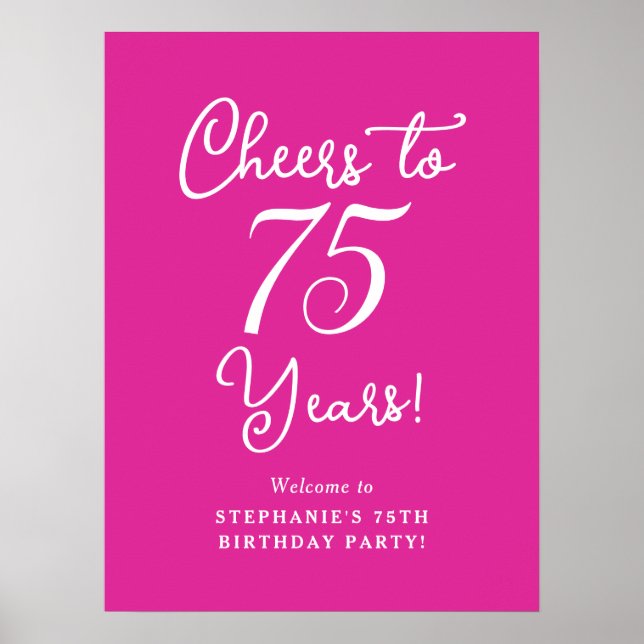 Pink Cheers to 75 Years 75 th Birthday Welcome Sig Poster (Vorne)