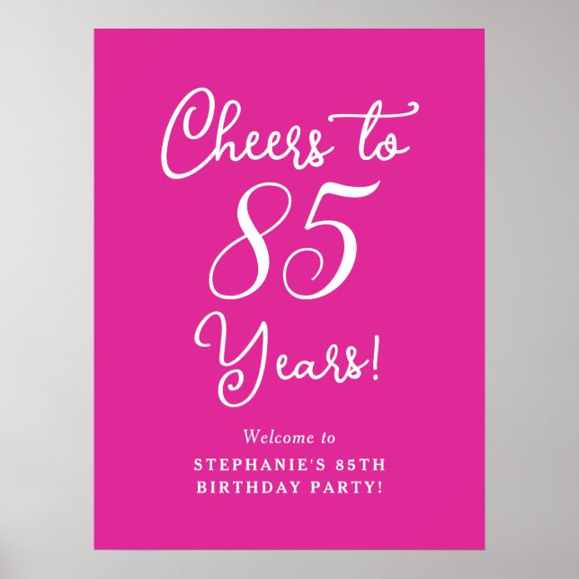 Pink Cheers to 85 Years 85 th Birthday Welcome Sig Poster (Vorne)