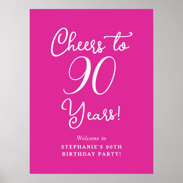 Pink Cheers to 90 Years Birthday Welcome Sign Poster (Vorne)