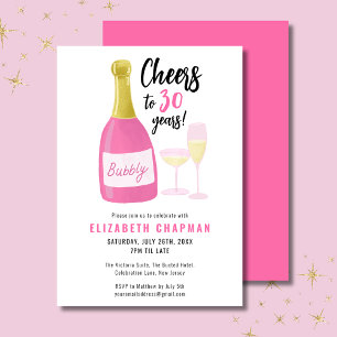 Pink Cheers zum 30. Geburtstag sprudelnde 30. Gebu Einladung