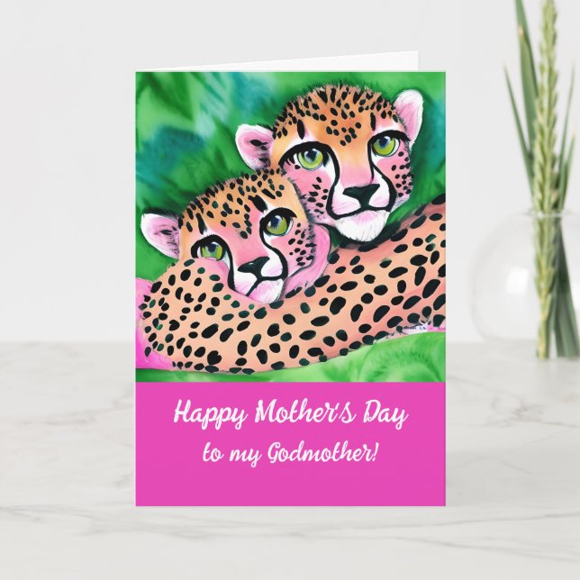 Pink Cheetah Cub + Mama Mütter Tag Karte (Vorderseite)