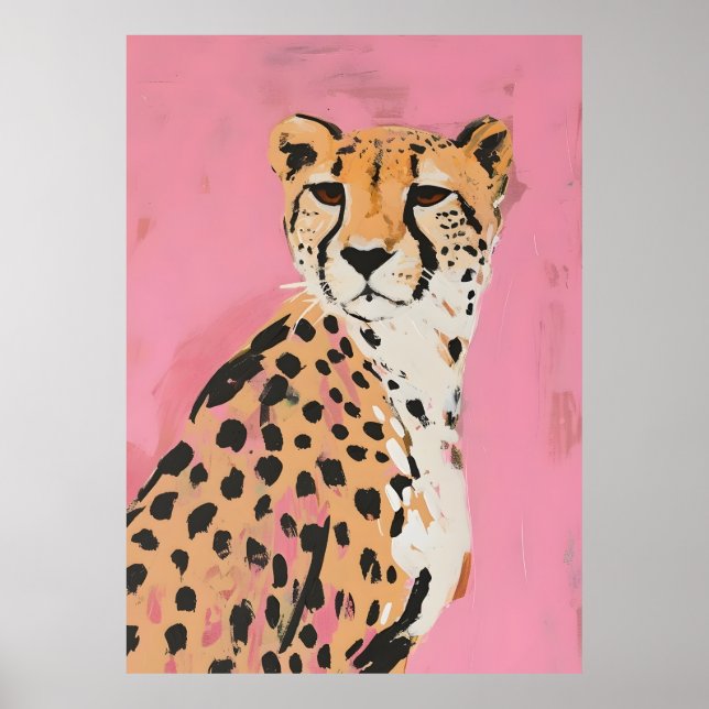 Pink Cheetah Kunstprint – Moderne Safari Wandkunst Poster (Vorne)