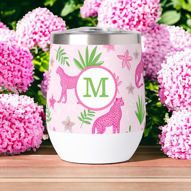 Pink Cheetah Preppy Monogram Pink Background (Von Creator hochgeladen)