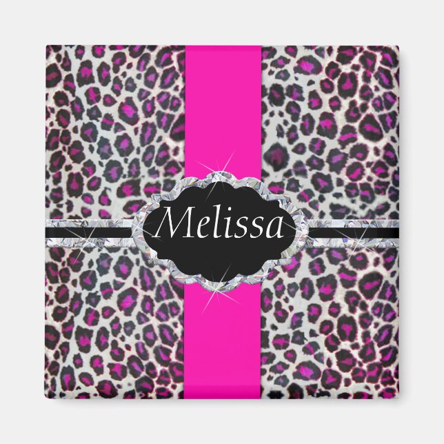 Pink Cheetah Print Diamond Monogram Magnet (Vorne)