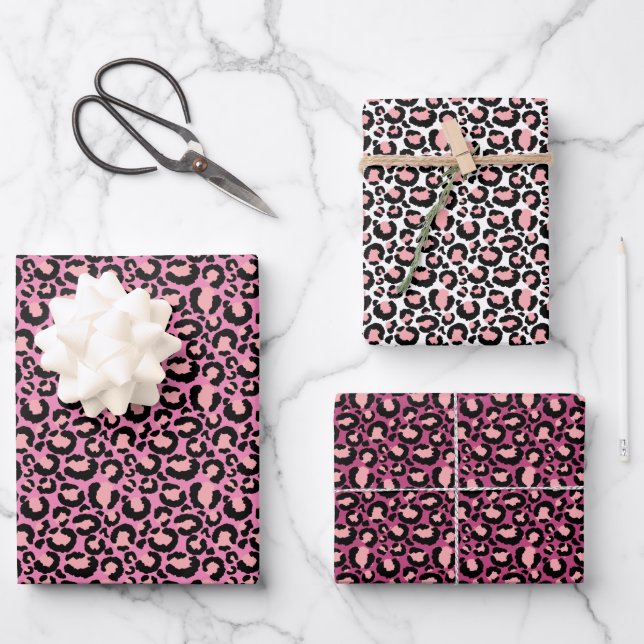 Pink Cheetah Print Geschenkpapier Set (Vorderseite)