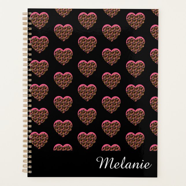 Pink Cheetah Print Hearts Name Muster Planer (Vorderseite)