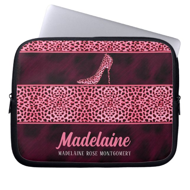 Pink Cheetah Print mit Stiletto Heel Laptopschutzhülle (Vorderseite)