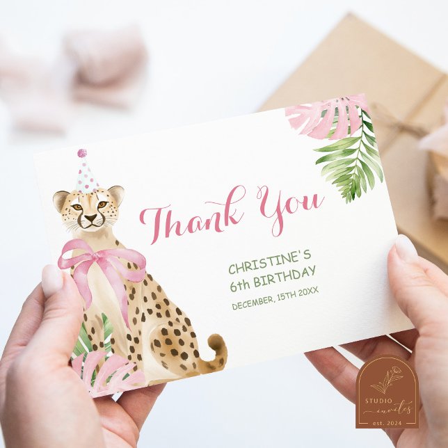 Pink Cheetah Savanne Mädchen Geburtstag Dankeskarte (Von Creator hochgeladen)
