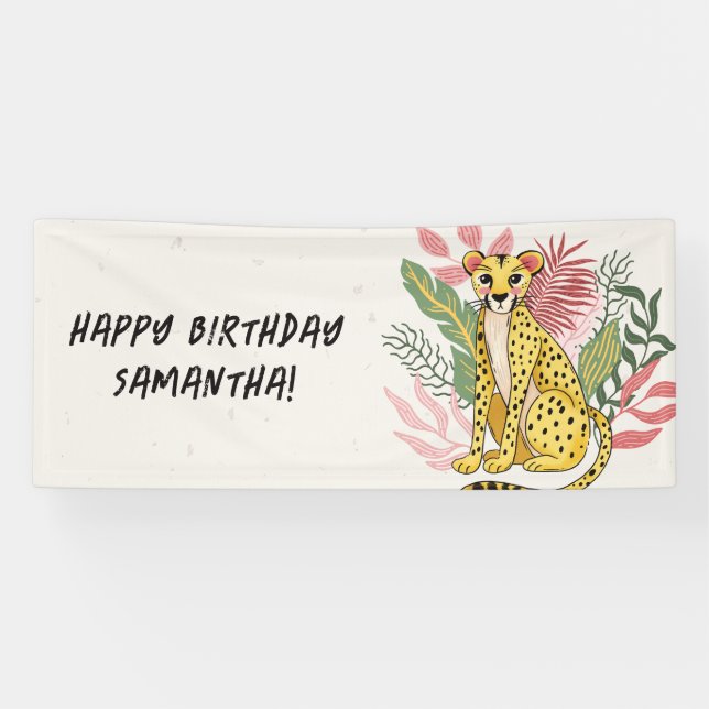 Pink Cheetah Wild Party Animal Kids Birthday Banner (Horizontal)