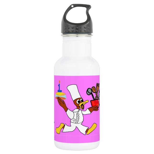Pink Chef Ducky Geburtstag  Edelstahlflasche (Vorderseite)