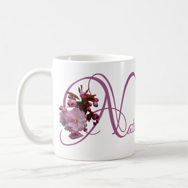 Pink cherblüte boho personalisierbarer Natalie-Nam Kaffeetasse (Links)