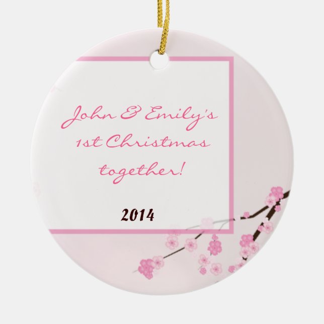 Pink Cherry Blosom Personalisierter Name Ornament (Vorne)