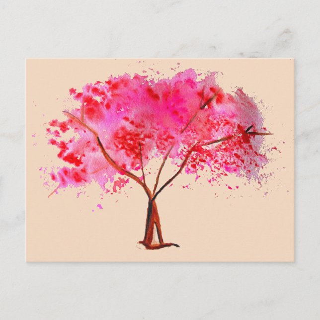 Pink Cherry Blossom Baumfarbe Postkarte (Vorderseite)