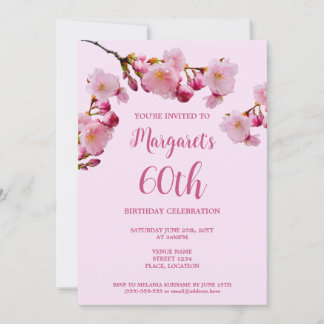 Pink Cherry Blossom Blume 60. Geburtstagsparty Einladung