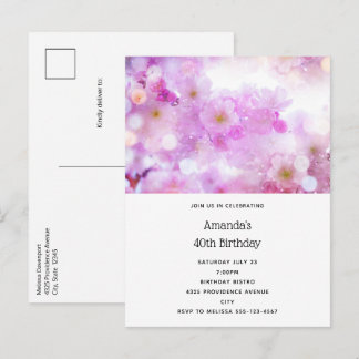 Pink Cherry Blossom Blume Foto Geburtstag Einladungspostkarte