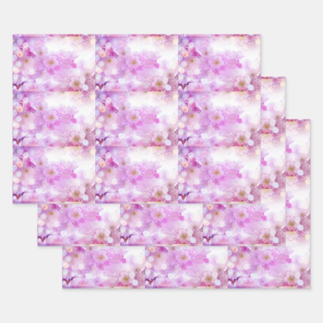 Pink Cherry Blossom Blume Foto Muster Geschenkpapier Set (Set)