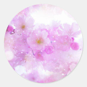 Pink Cherry Blossom Blume Foto Runder Aufkleber